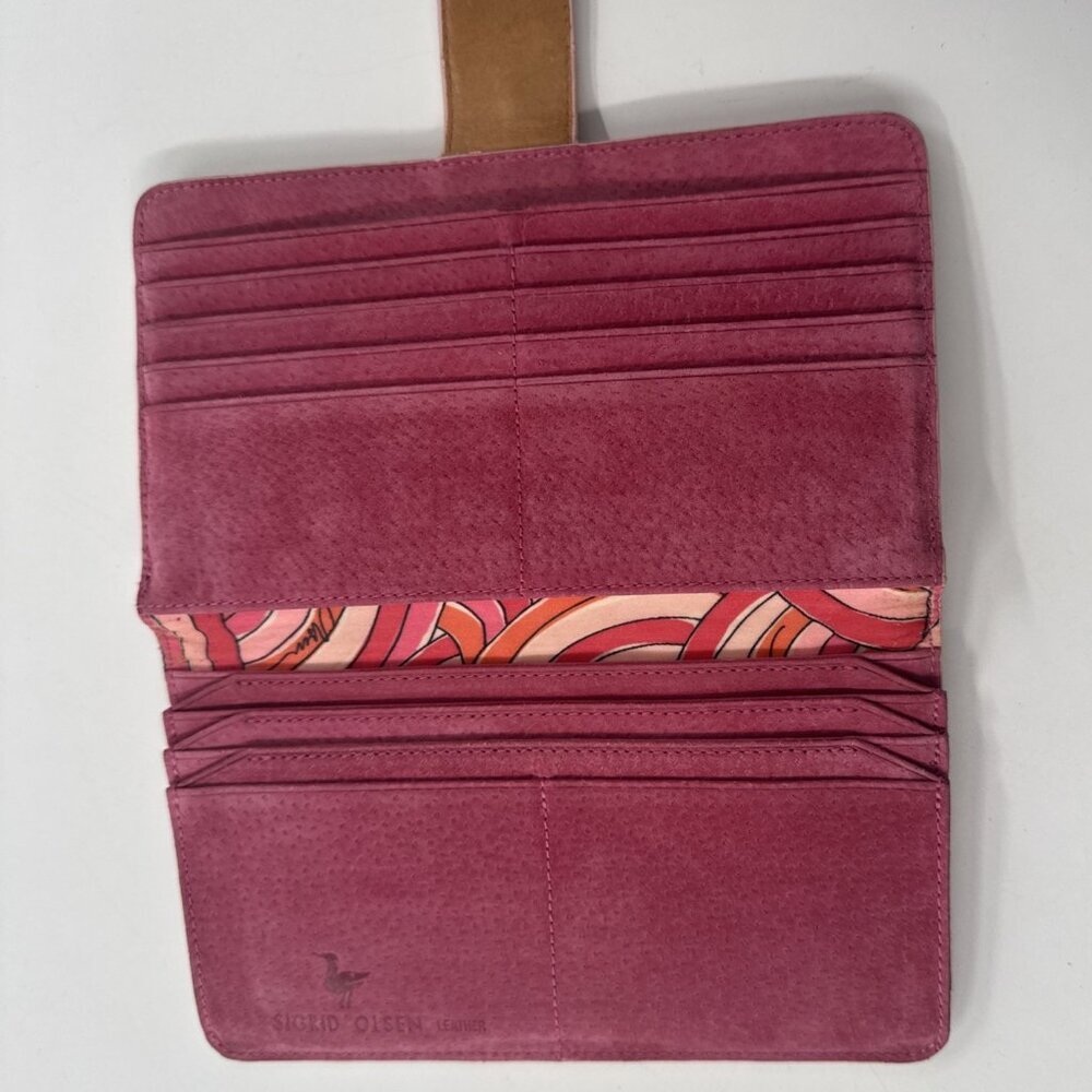 Sigrid Olsen Wallet Tan Leather Clutch Zip Pocket Cards Holder Money Pouch Lined - Picture 3 of 12